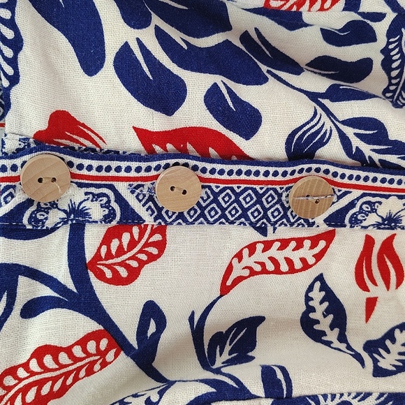 Rachel Zoe Red White Blue Linen Blend Romper Size 8 Button Down Neck Tie - Picture 6 of 10